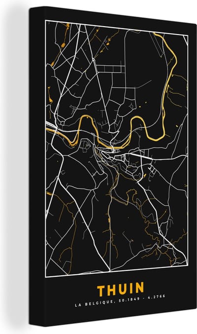 Canvas Schilderij Goud - Thuin - Stadskaart - Kaart - Plattegrond - 20x30 cm - Wanddecoratie