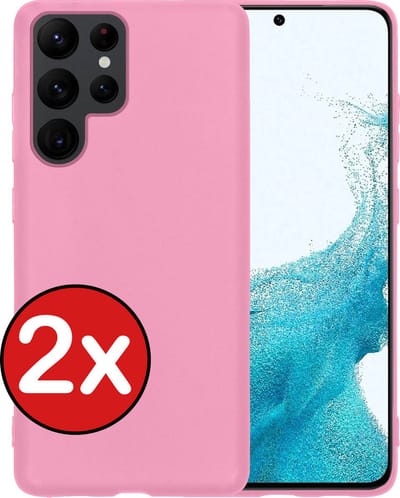 Hoesje - 2 Stuks - Geschikt voor Samsung Galaxy S22 Ultra - Sterk & Shockproof - Telefoonhoes - Back Cover - Case Siliconen - Telefoon Hoes - Lichtroze