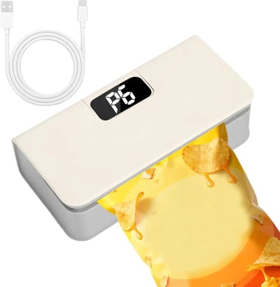 Vacuümmachines-vacumeermachine -Mini zaksluitmachine - oplaadbare sluitmachine met LED-batterij-indicator - warmtesluit- en snijfunctie met 6 instelbare standen - wit - 15 x 4,3 x 5 cm