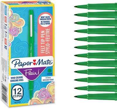 Paper Mate Flair viltstiften | medium punt (0,7 mm) | groen | 12 stuks