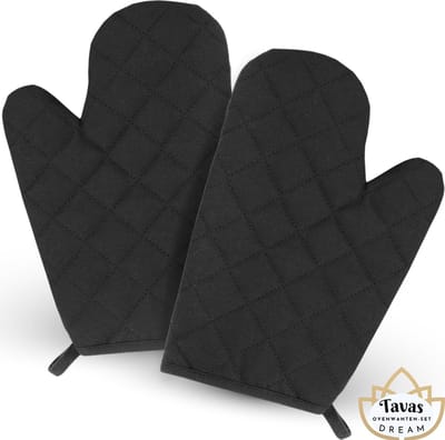 DREAM Ovenwanten 2 Stuks Zwart Katoen Hittebestendige Ovenhandschoenen tot 250Â°C