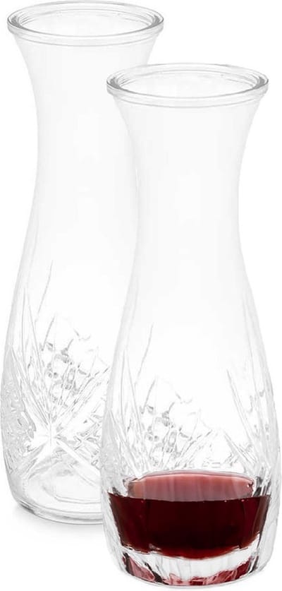 Vivalto schenkkan/water/wijn karaf - 2x - sierlijk glas - transparant - 1000 ml - D10 x H28 cm