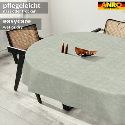 ANRO Tafelkleed Effen linnenlook Blauw Ovaal 200x140cm Rechte rand Afwasbaar Waterafstotend