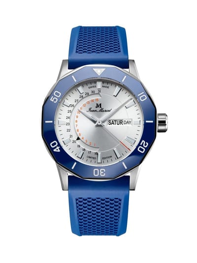 Jean Marcel Tropical Diver - horloge - zilver / blauw - rubber band blauw kobaltblauw - 42 mm