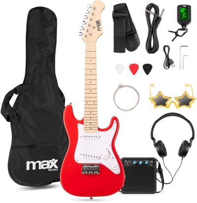 Kinder gitaar - MAX GigKit Junior 1/4 - Elektrische gitaar kind - Compleet met accessoires - Rood