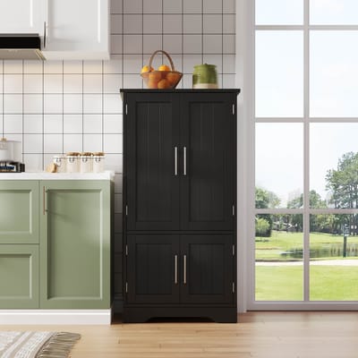 MODFU Keukenkast met LED-Sensorverlichting, 4 Deuren en Verstelbare Planken – Zwart, 120x60x40 cm, Geschikt voor Keuken, Eetkamer of Woonkamer