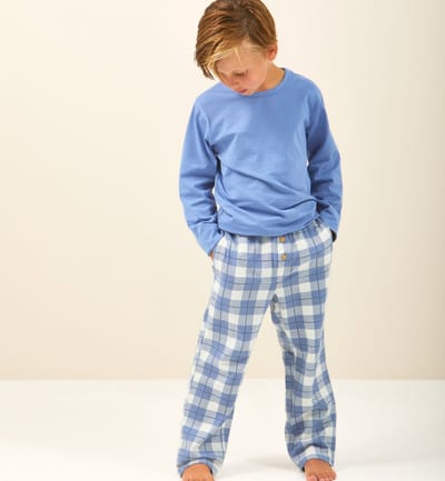 Little Label - jongens pyjama-set grote blauwe ruit 6Y/110-116 - Zachte BIO Katoen
