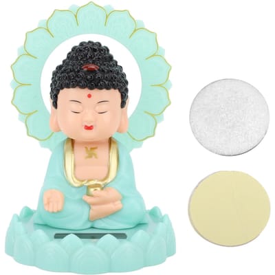 Ornement Bouddha qui hoche la tête Lumineux dans le noir Solaire Tête qui bouge Dessin animé Maïtreya avec cercle white