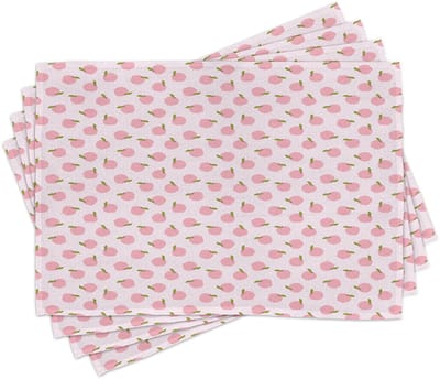 ABAKUHAUS Roze placemats, Abstracte appels op stipjes, Digitaal bedrukt op wasbaar textiel, Tafeldecoratie voor in de keuken, Lichtroze en wit