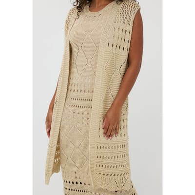 EsQualo Gillet Long Fancy Open Knit Lurex Light Sand Größe: XS/S | Gilets Outlet | Damen | Braun