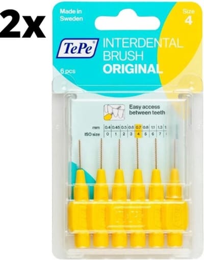 TePe Ragers Geel 0,7mm - 2 x 6 stuks - Voordeelverpakking
