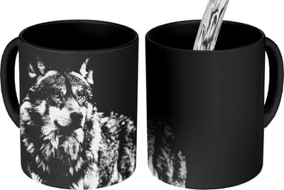 Magische Mok - Foto op Warmte Mokken - Koffiemok - Wolf - Dieren - Wild - Zwart - Wit - Magic Mok - Beker - 350 ML - Theemok