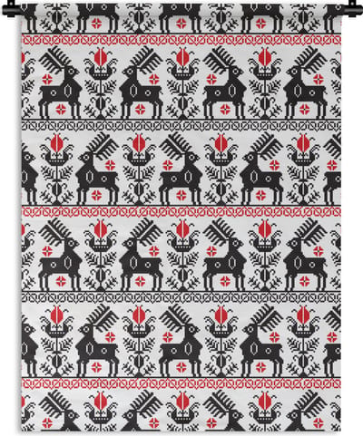 Wandkleed - Wanddoek - Hert - Patroon - Zwart - Rood - 90x120 cm - Wandtapijt