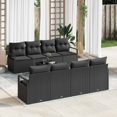 vidaXL - Bankstel - 7 - st - 6-Aantal - zitplaatsen - Zwart - poly - rattan