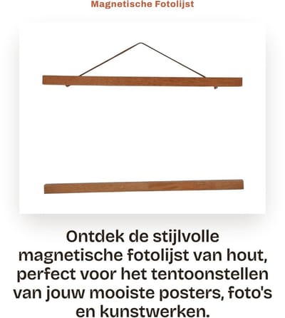 Dailygoods- Fotolijst Moderne Magnetische Hanger - Wanddecoratie - Houten Fotolijst - Posters/Foto's - 40 cm - Sterke Magneten