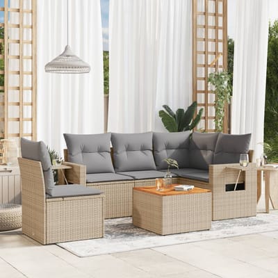 vidaXL - 6-delige - Loungeset - met - kussens - poly - rattan - beige