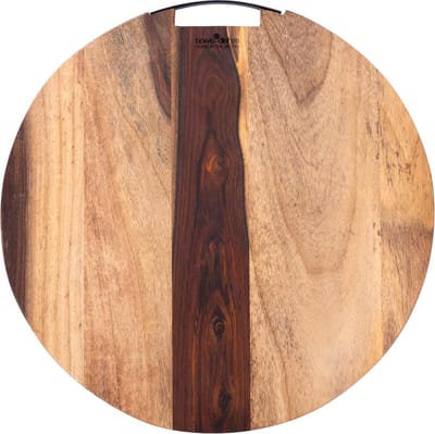 Bowls and Dishes Pure Rose Wood Duurzame Borrelplank XXL | Tapasplank | Serveerplank rond | Pizzaplank 1 metalen handvat Ø 50 cm | BBQ cadeautip!