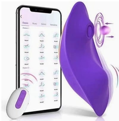 Daity Draagbare vlindervibrator met app-afstandsbediening, 9 vibratiestanden, 9 zuigstanden voor haar G-spot, clitoris, vagina, slipvibrator, seksspeeltje voor vrouwen,Paars