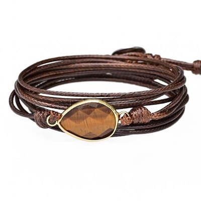 Marama - wikkelarmband Tijgeroog Donkerbruin Waxcord - vegan - verstelbaar - edelsteen - one size fits all