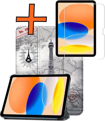 Hoesje - Geschikt voor Apple iPad A16/A18 (2025/2026) - 11 inch (11e & 12e generatie) - Met Screenprotector - Trifold Bookcase - Hard Cover - Hardcover Book Case - Tablet Hoes - Eiffeltoren