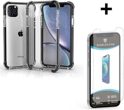ShieldCase Bumper Shock case - telefoonhoesje geschikt voor Apple iPhone 12 / 12 Pro - shockproof - doorzichtig hoesje - optimale bescherming - zwart + glazen Screen Protector