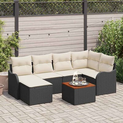 vidaXL - Tuinbank - Set - 7 - st - Zwart - en - Crème - poly - rattan