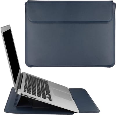 15.6 Inch Laptop Sleeve van PU Leer, Geschikt voor MacBook Pro, ASUS Vivobook en HP Laptops - Beschermhoes in Navy Blauw met Stijlvolle Design