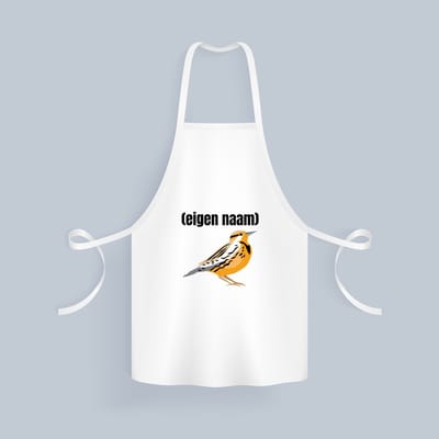 Akyol - oranje mus met eigen naam Keukenschort - Vogels - dieren liefhebber - iemand die houdt van mussen - verjaardag - cadeau - kado - geschenk - 82 bij 71 cm
