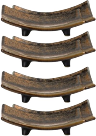 MPLCo - Ondes Serveerschaal - Set van 4 - Schaal Sushi & Tapas - Serveerschaal op Voet - Vaatwasser & Magnetron Bestendig - Decoratief Bord op Voet - Keramiek - ca. 17 x 2-4.5 cm - Aardetinten