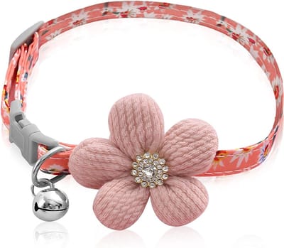 Roze Hondenhalsband met Bloem voor Teefjes, Verstelbare Halsband voor Puppy’s met Bel, Geschikt voor Kleine en Middelgrote Honden (Nek 20-30 cm)