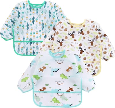 Waterdichte babyslabbetjes met lange mouwen, 3 stuks, afwasbaar, babyslabbetjes met mouwen, voor 12-48 maanden, kinderen, eten, knutselen, schilderen, kunst, handwerk