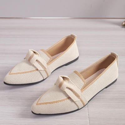 Damesschoenen Loafers Ballerina's Puntige neus Blote voeten Slip-on Casual Lage hak Luxe merk Damesschoen in vlinder 40 beige