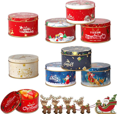 Mini Kerstmis Koekjes in Blikken met Deksel - 8 Delige Set voor Kerstcadeaus, Feestdecoratie en DIY Snoepdozen
