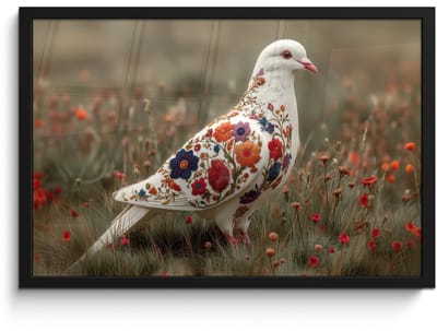Poster in lijst - Fotolijst 60x40 cm - Posters - Duif - Bloemen - Natuur - Posterlijst zwart - Decoratie - Wanddecoratie woonkamer - Muurdecoratie slaapkamer