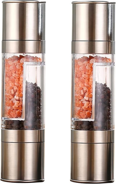 Set van 2 RVS Peper- en Zoutmolens, Handmatige Instelbare Specerijenkruidenmolens voor Koken en Bakken, Herbruikbare Keukenhulpen