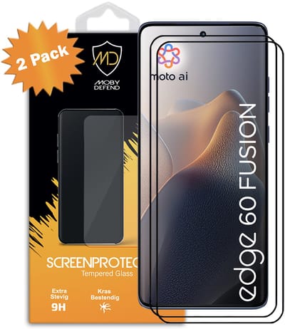 2-Pack MobyDefend Screenprotectors - Geschikt voor Motorola Edge 60 Fusion - Screensavers Met Zwarte Randen - Gehard Glas