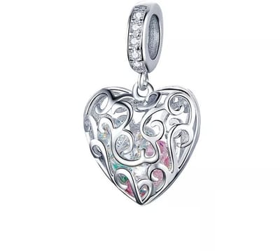 Opengewerkt Hart Bedel - Voor Bedelarmband - Sterling Zilver - RomyStones - Cadeau