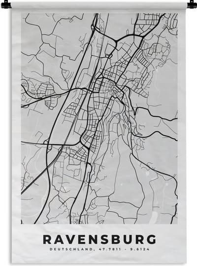 Wandkleed - Wanddoek - Plattegrond - Duitsland - Ravenburg - Kaart - Stadskaart - 120x180 cm - Wandtapijt