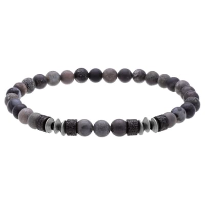 Lucardi - Heren Stainless steel armband met grijze stenen - Armband - Staal - Zilverkleurig - 19 cm