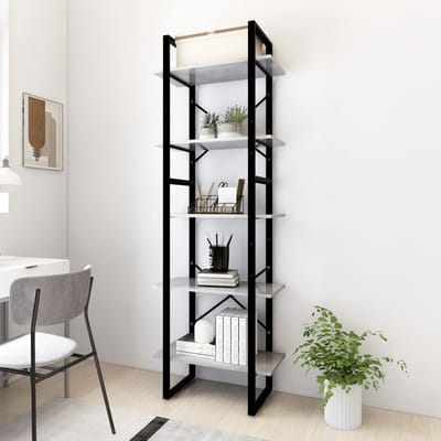 vidaXL - Boekenkast - met - 5 - schappen - 60x30x175 - cm - bewerkt - hout - betongrijs
