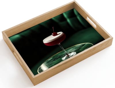 Dienblad hout 40x30 cm - Schootdienblad - Kers - Cocktail - Rood - Marmer - Borrelplank rechthoek - Plateau dienbladen