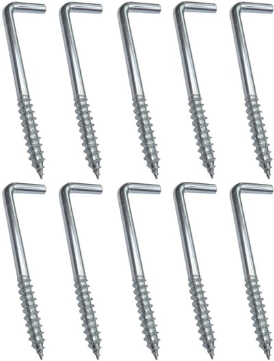 Dailygoods- Schroefhaken Set van 10 - L-Type - Gegalvaniseerd Staal - Ø3.8x60 mm - Haken voor Hangen - Ruimtebesparend - Eenvoudig te Monteren - Haakjes
