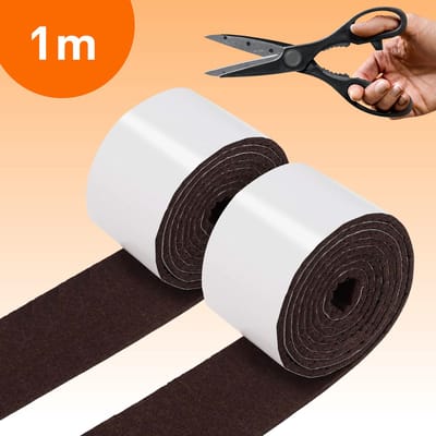 FLOOQ Anti Kras Zelfklevend Meubelvilt Donkerbruin (rol 1 meter) - 2 cm breed - 3mm dik vilt - Stoelpoot beschermers - Stoelen - Meubels