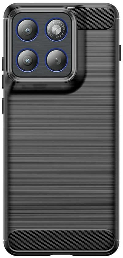 MobyDefend Hoesje - Geschikt voor Motorola Edge 70 - TPU Backcover - Geborstelde Metaal & Carbon-Look - Zwart