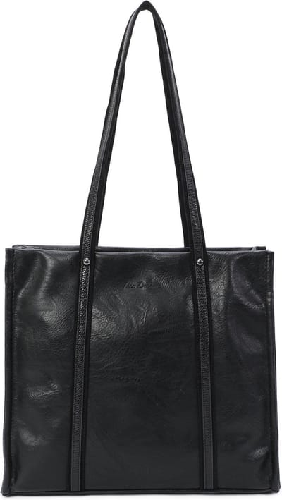Stoere shopper Ines Delaure zwart met dubbele draagriem extra lang. Ideaal voor op de schouder.
