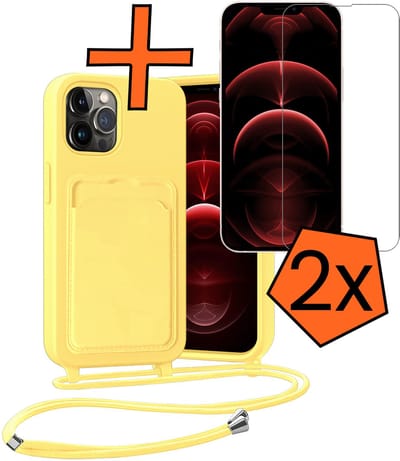 Hoesje Geschikt voor iPhone 13 Pro Hoesje Met Telefoonketting Pasjeshouder Case Met 2x Screenprotector Koord - Hoesje Geschikt voor iPhone 13 Pro Hoes Met Kaarthouder - Geel