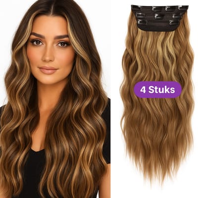 SassyGoods Haarextensies - Clip-In Extensies - Complete Set van 4 Hair Extensions - Bruin Blond Haar - Extensions Clip In - Golvende Haarverlenging - Haarstuk - Nep Haar - Nephaar - 50 cm