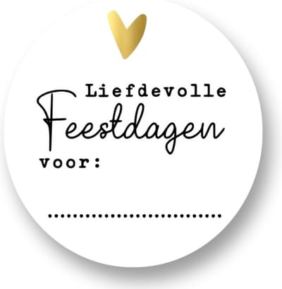 20x Kerst / Merry Christmas - Naamstickers - Liefdevolle Feestdagen - Voor - Hart / Hartje Wit - Goud - Zwart - Kerst labels - Feestdagen - Naam Sluitzegel | Rond / Cirkel | Stickers - Envelop sticker - Kaart | Cadeau – Cadeauzakje