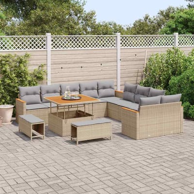vidaXL Tuinbankenset 13 st 12-Aantal zitplaatsen Beige poly rattan