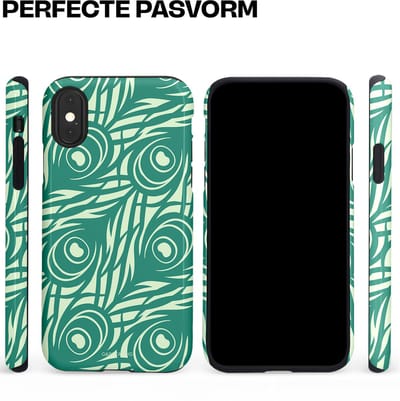 Casetastic hoesje geschikt voor Apple iPhone X / Apple iPhone XS - Dubbellaagse bescherming - Troste Turquoise Pauw Veren - Fashion Case - Turquoise Mintgroen Crème